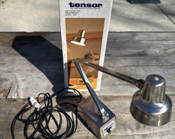 Lámpara giratoria mini TENSOR vintage, modelo n.° 1500, de alta intensidad, de acero cepillado, en caja.