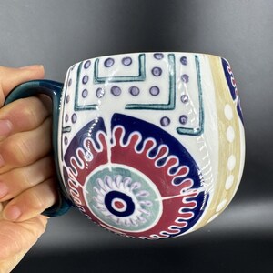 Set Of 2 Anthropologie Artistic BOHO Green and Blue Ceramic Mugs Coffee Tea Cups image 7