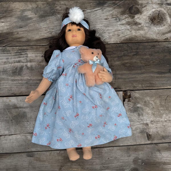 Vintage Lenci Felt Torino Felt Doll 19" Tall Blue Dress No Shoes