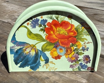 MacKenzie Child's Flower Market Green Enamel Metal Floral Napkin Holder