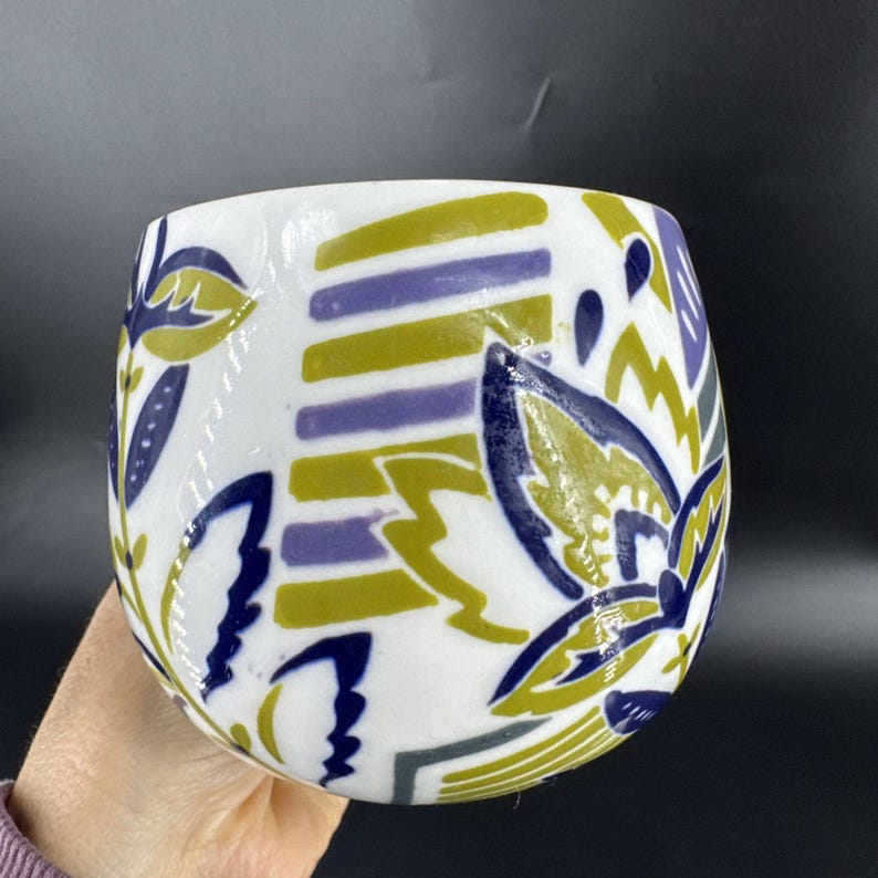 Set Of 2 Anthropologie Artistic BOHO Green and Blue Ceramic Mugs Coffee Tea Cups image 5