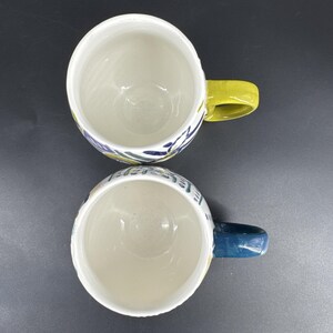 Set Of 2 Anthropologie Artistic BOHO Green and Blue Ceramic Mugs Coffee Tea Cups image 2