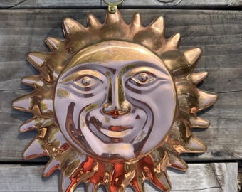 Molde colgante de pared vintage de los 90 con forma de cara de sol de cobre, estilo Y2K, decoración celestial de 25 cm (10").