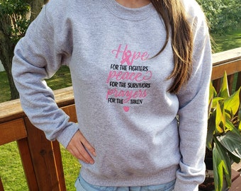 Embroidered Cancer Support Sweatshirt: Hope, Peace, Prayers