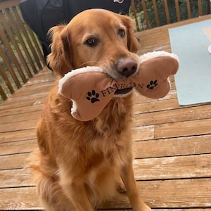 Embroidered Dog Bone Toy with Squeaker