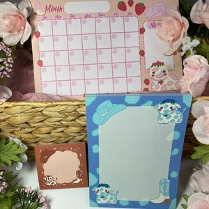 Kawaii Western Notepad Bundle, Kawaii Cow Stationery Set, Southern Stationery, Kawaii Sticky Notes, Cute Cow Notepad, Monthly Planner