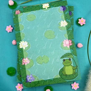 Rainy Day Frog Notepad, 5x7 in Cute Frog Stationery, Kawaii To-Do List Pad, Cottagecore Memo Pad, Whimsical Paper Goods, Desk Notepad