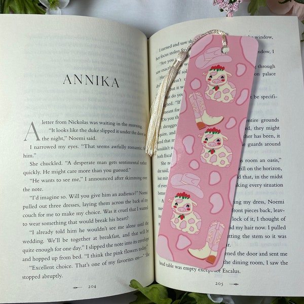 Kawaii Strawberry Cow Bookmark, Cow Art, Kawaii Cow, Cute Cow, Book Accessory, Kawaii Bookmark, Southern Bookmark, Western Bookmark, Girly