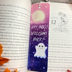 Hey Boo Welcome Back Ghost Bookmark, Cute Halloween Ghost Bookmark, Spooky Bookmark, Halloween Bookmark, Book Lover Gift, 2&quot;x7&quot; Bookmark
