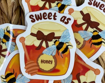 Sweet as Honey Sticker, Cute Aesthetic, Waterproof Durable Laptop Sticker, Kawaii Sticker, Bumblebee Sticker, Honey Bee Sticker, Bee Art