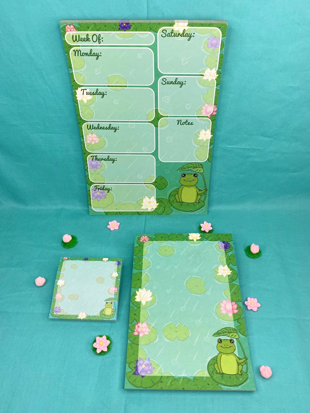 Rainy Day Frog Notepad Bundle, Frog Stationery Set, Cute Frog Weekly ...