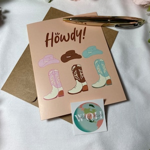 Howdy Western Greeting Card, Blank Cards, Southern Girl Card, Western Card, Birthday Card, Cute Southern Stationery, Greeting Cards Set