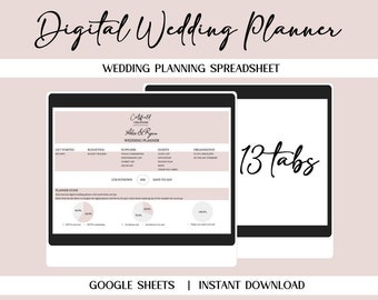 Digital Wedding Planner Spreadsheet, 13 Tabs (Google Sheets)
