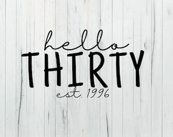 Hello Thirty - est. 1996 Birthday SVG/PNG Digital Design