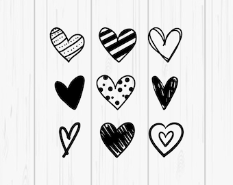 Valentines 9 Hearts - Black and White Font Included - PNG Digital Download