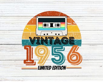 Sublimering Vintage 1956 Begränsad Upplaga Kassettband - 70-årsdag PNG Digital Design