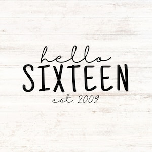 Hello Sixteen - est 2009 Birthday SVG/PNG Digital Design