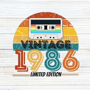 Cassetta a sublimazione vintage edizione limitata 1986 - Design digitale PNG per il 40° compleanno