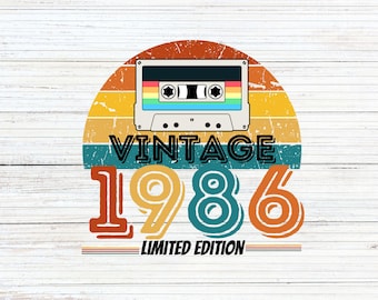 Sublimering Vintage 1986 Limited Edition Kassettband - 40-årsdag PNG Digital Design