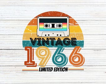 Sublimation Vintage 1966 Limited Edition Cassette Tape - 60th Birthday PNG Digital Design