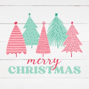 Christmas Trees Merry Christmas Pink & Green - Sublimation Digital Download
