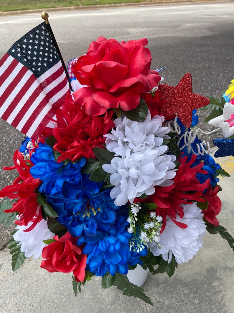Patriotic Cemetery Memorial Vase Flower Arrangement Etsy