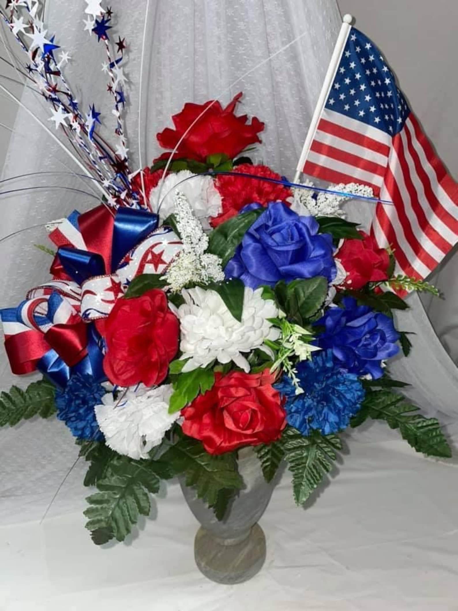 Patriotic Cemetery Memorial Vase Flower Arrangement Etsy