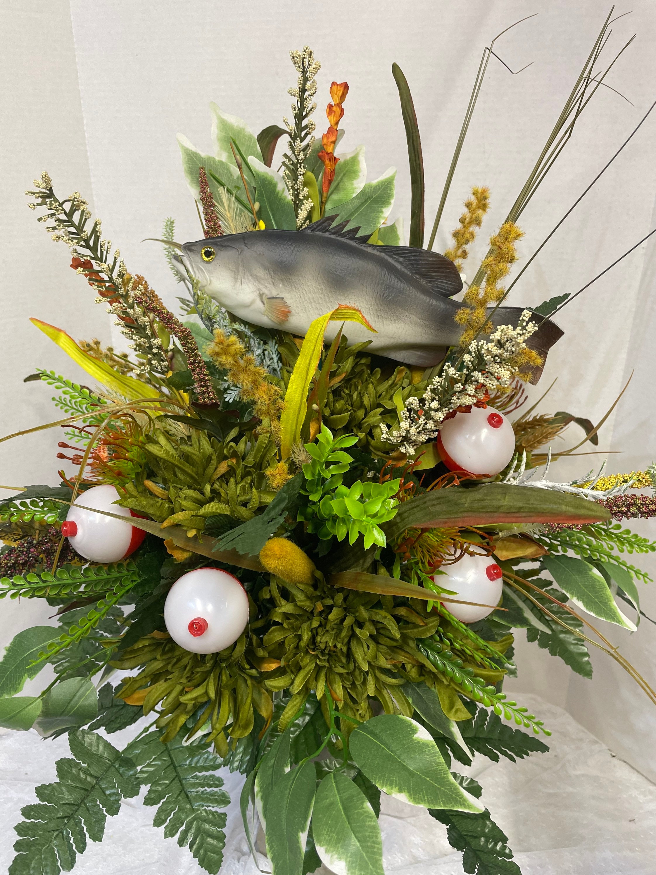 Fishing River Bank Cemetery Memorial Headstone vase flower arrangement