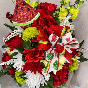 NEW!  Watermelon Summer Cemetery Memorial Headstone floral vase arrangement