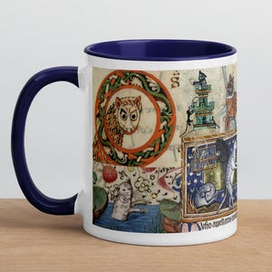 Medieval Cat Collage Mug #1 (dark blue and green)