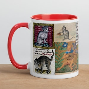 Medieval cat collage mug #2 (red and black)