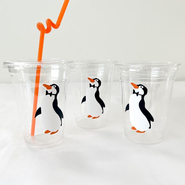Jolly Holiday Mary Poppins Penguins Inspired Plastic Party Cups with Optional Lid & Straw