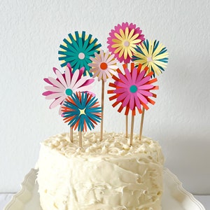 Handmade Colorful Flower Cake Topper Set for Birthdays, Showers, or Wedding Décor and Decorations