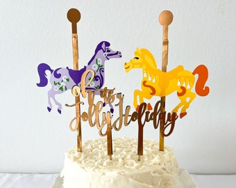 Handmade Mary Poppins Inspired Carousel Horses Cake Topper Set for Birthdays, Showers, or Wedding Décor and Decorations
