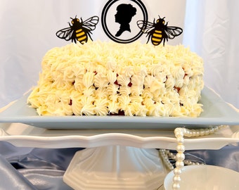Bridgerton Lady Whistledown Regency Era Cameo Cake Topper with Bees for Showers and Birthday Parties