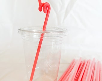 Red Plastic Bendy Drinking Straws