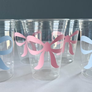 Pink or Blue Bow Plastic Party Cups for Showers, Parties, or Birthdays // 18 Colors Available