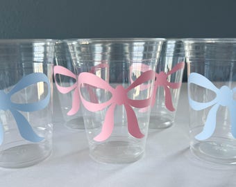 Pink or Blue Bow Plastic Party Cups for Showers, Parties, or Birthdays // 18 Colors Available