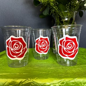 Rose Flower Plastic Party Cups for Birthdays, Bridal Showers, Baby Showers, and Parties // 18 Colors Available
