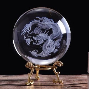 Crystal Dragon Feng Shui 3D Globe Etched Glass Ball Dragon Balls Ornaments Paperweight for Office Gift for Him Home Decoration Accessories