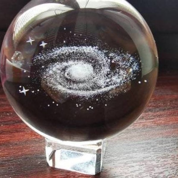 Laser Engraved Galaxy Crystal Ball Glass Globe Laser Engravings Sphere 3D Photo in Crystal Gift for Her Space Planets Ornament Home Decor