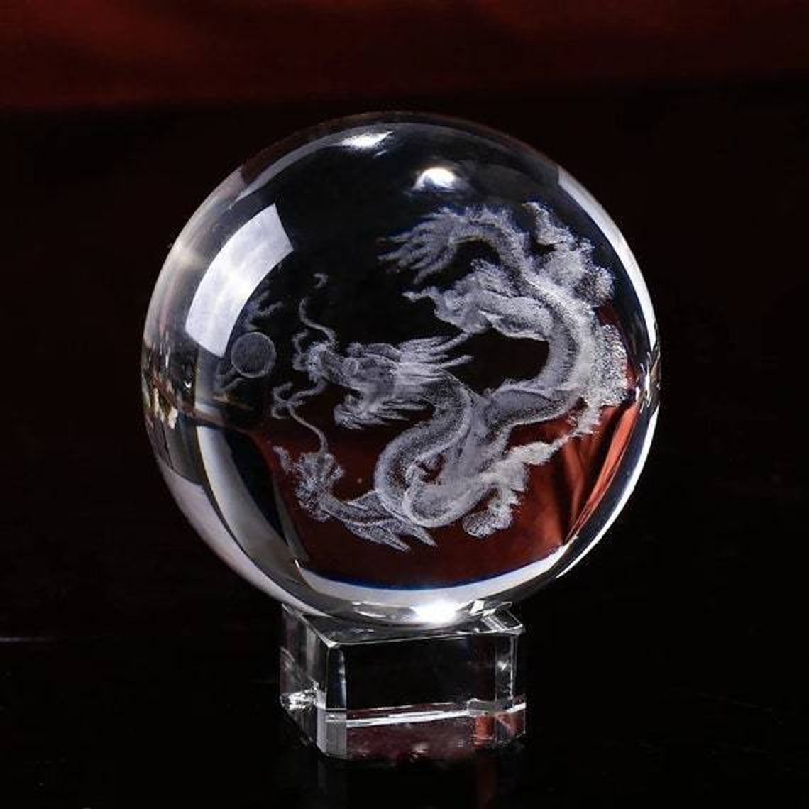 Laser Engraved Dragon Crystal Ball Glass Globe Sphere 3D Laser Engrave ...