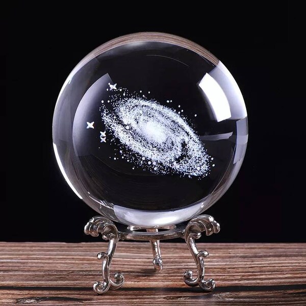 3D Cristal Voie Lactée Galaxy Ball Miniatures Boule de Cristal 3D Laser Gravé Quartz Verre Boule Sphère Décoration Maison Accessoires Espace Cadeau Art