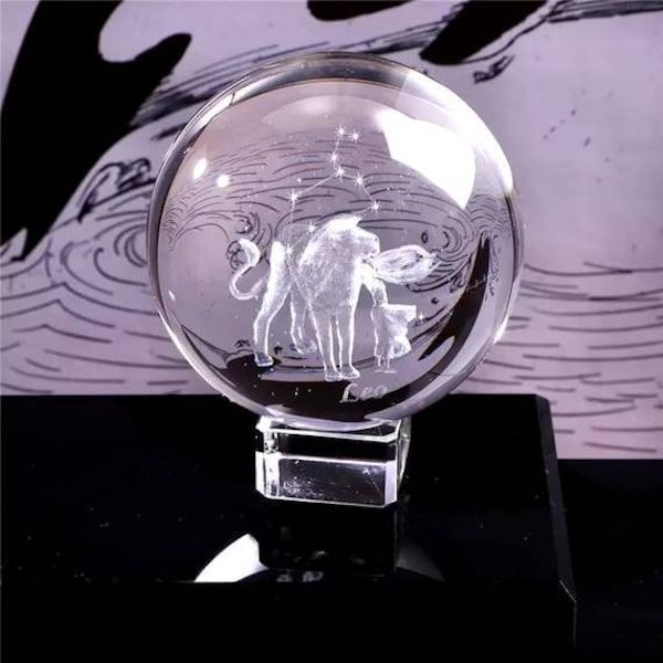 Gravé au laser Signe du zodiaque Boule de cristal Modèle miniature Globe Gravé au laser Sphère 3D Image Orbe Papiers de bureautop Ornement Cadeau Décoration intérieure