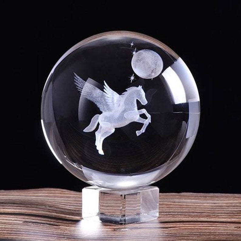 Laser Engraved Unicorn Crystal Ball 3D Miniature Model Crystal Craft ...