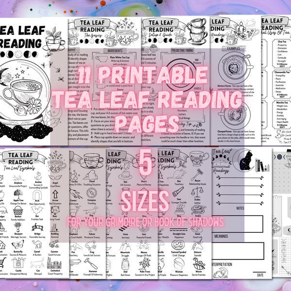 Tea Leaf Reading Set For Beginners, Basics Of Fortune Telling Kit, Grimoire Pages, Book Of Shadows Pages, Witchy Tea Cup Guide