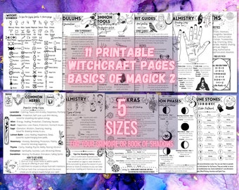 Printable Beginner Witchcraft Basics Guide, Basics Of Magick Set 2, Grimoire Sheets, Digital Book Of Shadows Pages, Chakras, Herbs,Palmistry