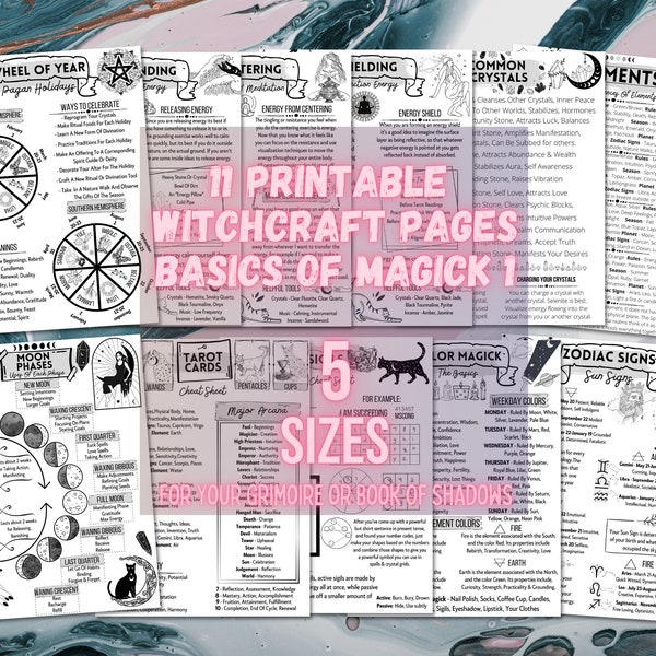 Witchcraft Basics Printable For Beginners, Basics Of Magick Set 1, Grimoire Sheets, Digital Book Of Shadows Pages, Crystals, Moon Phases,