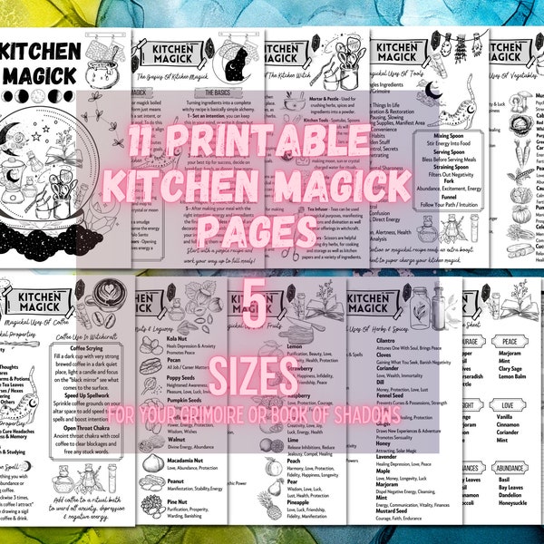 Kitchen Magick Pages For Beginners, Basics Of Witchcraft, Spell Recipe Grimoire Pages Book Of Shadows Pages, Witchy Tools Guide
