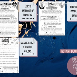 K&ouml;nnte beinhalten: Ein druckbarer Leitfaden f&uuml;r Kerzenmagie mit Anweisungen zur Verwendung von Kerzen zum Verbannen negativer Energie. Der Leitfaden enth&auml;lt Informationen &uuml;ber Kerzenfarben, Elemente, Kr&auml;uter und Tinkturen. Der Leitfaden enth&auml;lt auch Informationen zur Verwendung von Kerzen f&uuml;r Magie, einschlie&szlig;lich der Auswahl einer Kerze, der Festlegung einer Absicht und der Visualisierung Ihres Ziels.